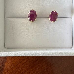 14KT Elegant Gold and Genuine Red Ruby Stud Earrings